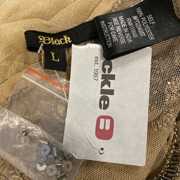 BUCKLE BLACK LABEL - NWT - tunic: sheer tan mesh s/s w gold sequins & beads - L - Picture 5 of 16